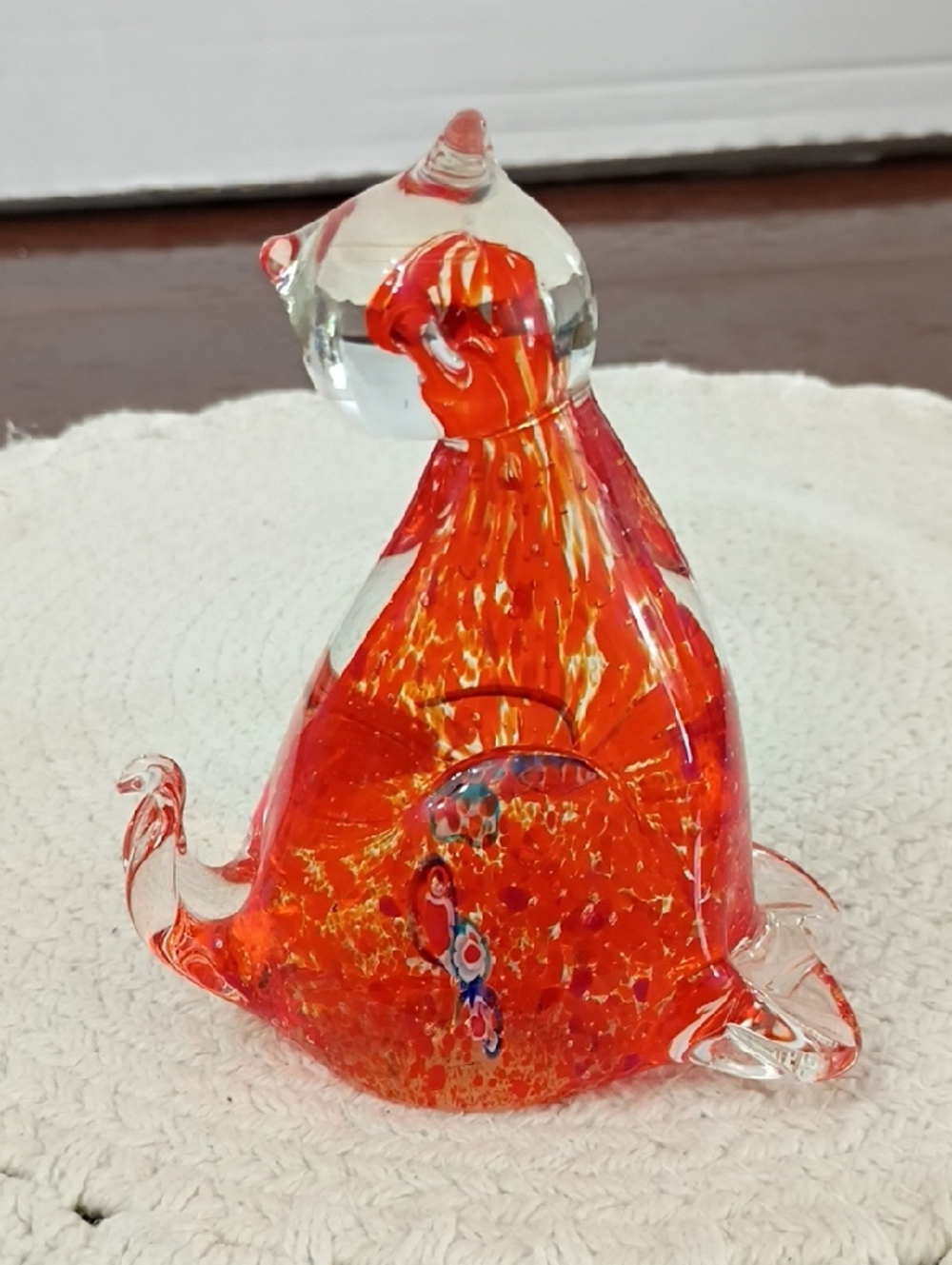 Vintage Red and Clear Art Glass Cat Figurine